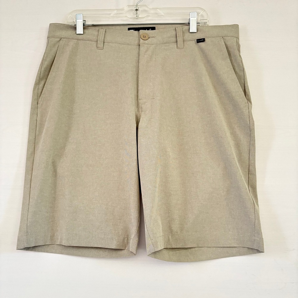 TravisMathew Mens Golf Shorts Tan Khaki Micro Check Performance Size 34